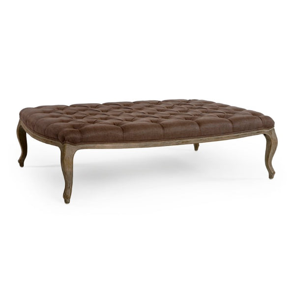 Zentique Maison Tufted Ottoman with Oak Frame and Linen Upholstery — Versatile Seating, Footrest & Table Alternative Limed Grey Oak, Aubergine Linen CF064 E272 A008