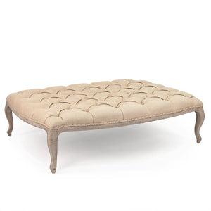 Zentique Maison Tufted Ottoman with Oak Frame and Linen Upholstery — Versatile Seating, Footrest & Table Alternative Limed Grey Oak, Hemp Linen CF064 E272 H009