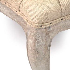Zentique Maison Tufted Ottoman with Oak Frame and Linen Upholstery — Versatile Seating, Footrest & Table Alternative Limed Grey Oak, Hemp Linen CF064 E272 H009