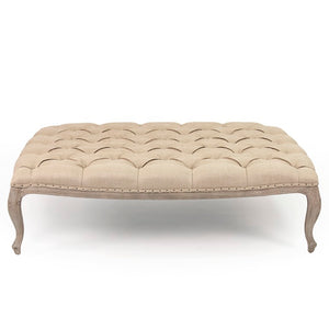 Zentique Maison Tufted Ottoman with Oak Frame and Linen Upholstery — Versatile Seating, Footrest & Table Alternative Limed Grey Oak, Hemp Linen CF064 E272 H009