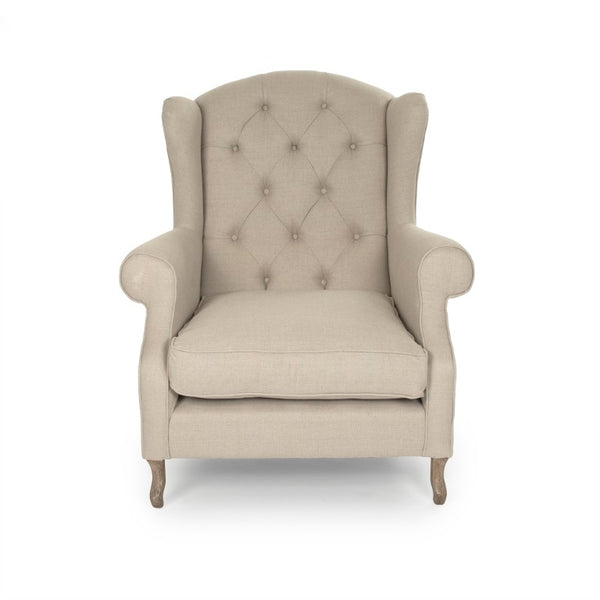 Zentique Hampton chair with solid oak frame and breathable linen upholstery — coastal comfort, durable support (97) Limed Grey Oak, Natural Linen CF071-A-Z E272 A003