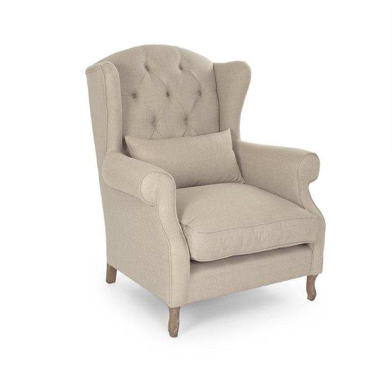 Zentique Hampton chair with solid oak frame and breathable linen upholstery — coastal comfort, durable support (97) Natural Oak, Off-White Linen CF071-A-Z E255 A026