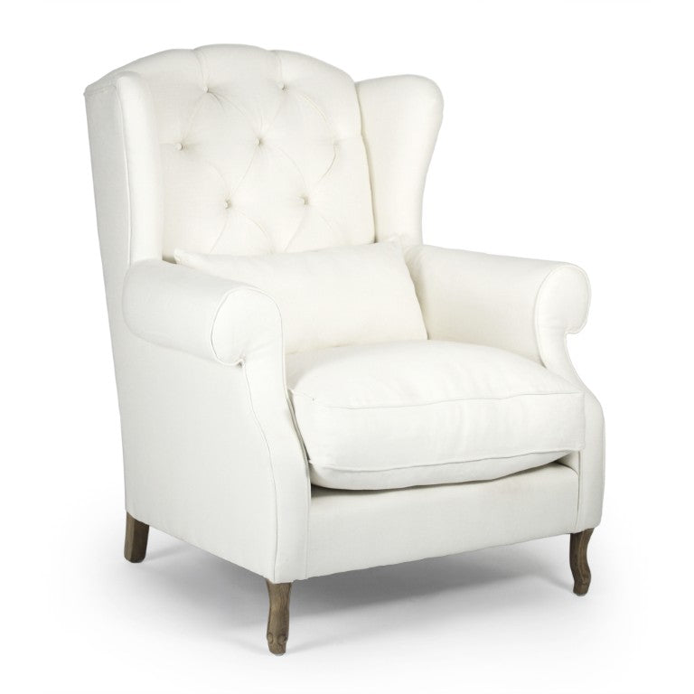 Zentique Hampton chair with solid oak frame and breathable linen upholstery — coastal comfort, durable support (97) Natural Oak, Off-White Linen CF071-A-Z E255 A026