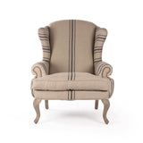 Zacharie Club Chair Reclaimed Oak, English Khaki Linen with Blue Stripe CF075 E255-3 Blue Stripe Zentique