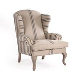 Zacharie Club Chair Reclaimed Oak, English Khaki Linen with Blue Stripe CF075 E255-3 Blue Stripe Zentique