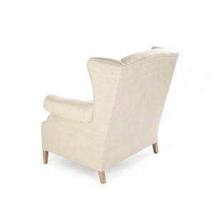 Zentique Napoleon Half Wingback Chair crafted in solid oak with breathable linen upholstery, plush cushioning elegance for living room comfort and classic modern style Limed Grey Oak, Natural Linen CF076 E272 A003