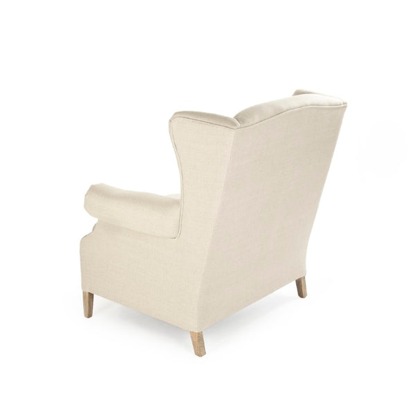 Zentique Napoleon Half Wingback Chair crafted in solid oak with breathable linen upholstery, plush cushioning elegance for living room comfort and classic modern style Limed Grey Oak, Natural Linen CF076 E272 A003