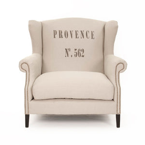 Zentique Napoleon Half Wingback Chair crafted in solid oak with breathable linen upholstery, plush cushioning elegance for living room comfort and classic modern style Dark Brown Oak, Natural Linen CF076 L002 A003 #25