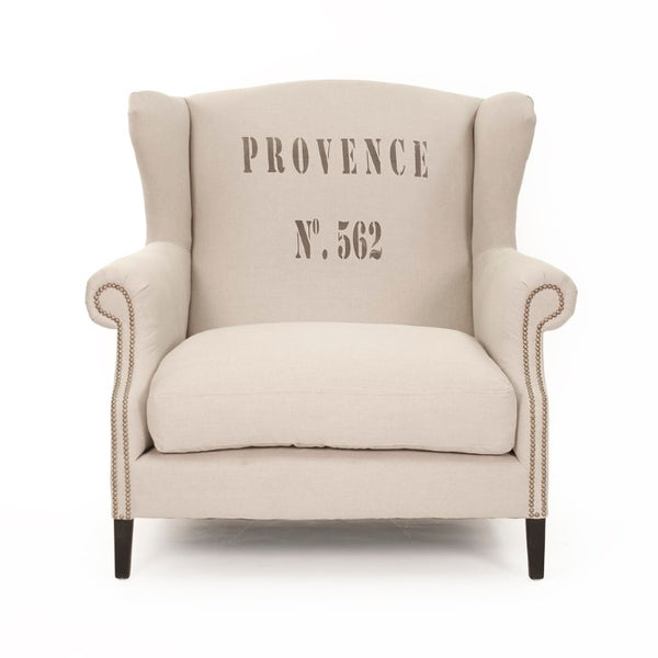 Zentique Napoleon Half Wingback Chair crafted in solid oak with breathable linen upholstery, plush cushioning elegance for living room comfort and classic modern style Dark Brown Oak, Natural Linen CF076 L002 A003 #25