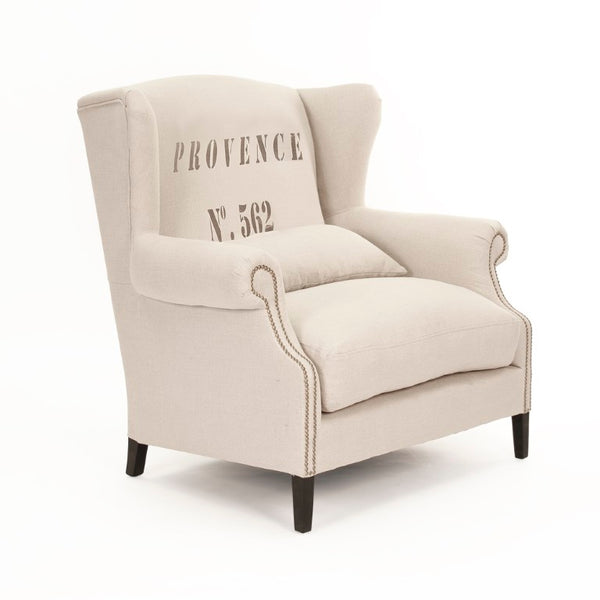 Zentique Napoleon Half Wingback Chair crafted in solid oak with breathable linen upholstery, plush cushioning elegance for living room comfort and classic modern style Dark Brown Oak, Natural Linen CF076 L002 A003 #25