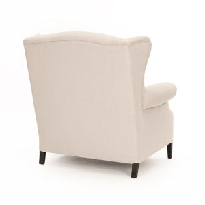 Zentique Napoleon Half Wingback Chair crafted in solid oak with breathable linen upholstery, plush cushioning elegance for living room comfort and classic modern style Dark Brown Oak, Natural Linen CF076 L002 A003 #25