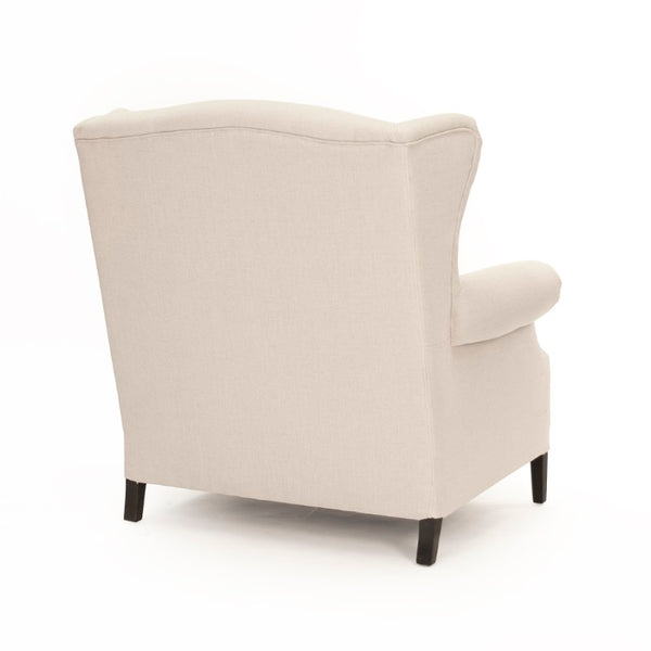 Zentique Napoleon Half Wingback Chair crafted in solid oak with breathable linen upholstery, plush cushioning elegance for living room comfort and classic modern style Dark Brown Oak, Natural Linen CF076 L002 A003 #25