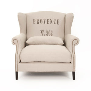 Zentique Napoleon Half Wingback Chair crafted in solid oak with breathable linen upholstery, plush cushioning elegance for living room comfort and classic modern style Dark Brown Oak, Natural Linen CF076 L002 A003 #25