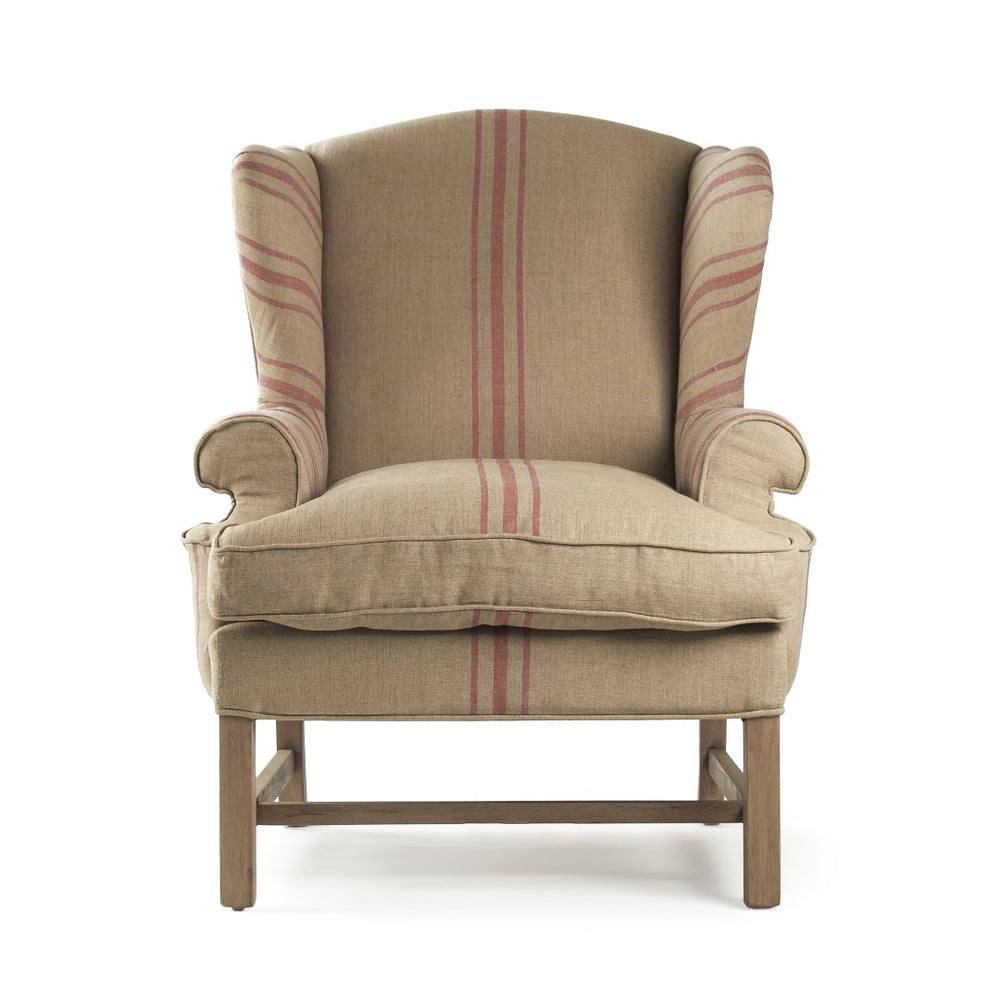 Fabien Club Chair Reclaimed Oak, English Khaki Linen with Red Stripe CF090 E255-3 A034 Red Stripe Zentique