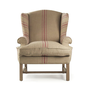 Fabien Club Chair Reclaimed Oak, English Khaki Linen with Red Stripe CF090 E255-3 A034 Red Stripe Zentique