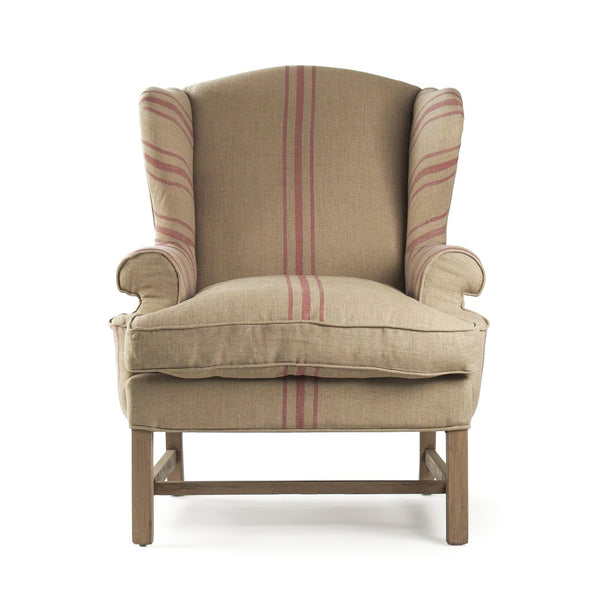 Fabien Club Chair Reclaimed Oak, English Khaki Linen with Red Stripe CF090 E255-3 A034 Red Stripe Zentique