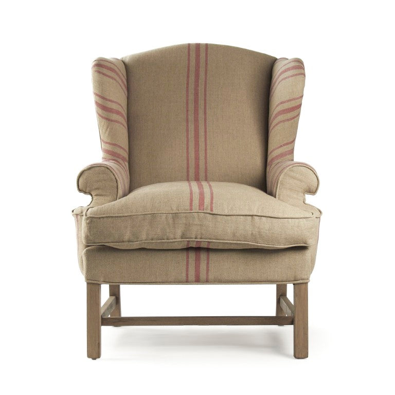 Zentique Fabien Oak Frame Club Chair with Neutral Linen Upholstery — Timeless Comfort for Living Rooms CF090 E255-3 A034 Red Stripe