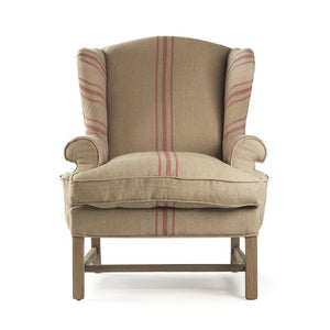 Zentique Fabien Oak Frame Club Chair with Neutral Linen Upholstery — Timeless Comfort for Living Rooms CF090 E255-3 A034 Red Stripe