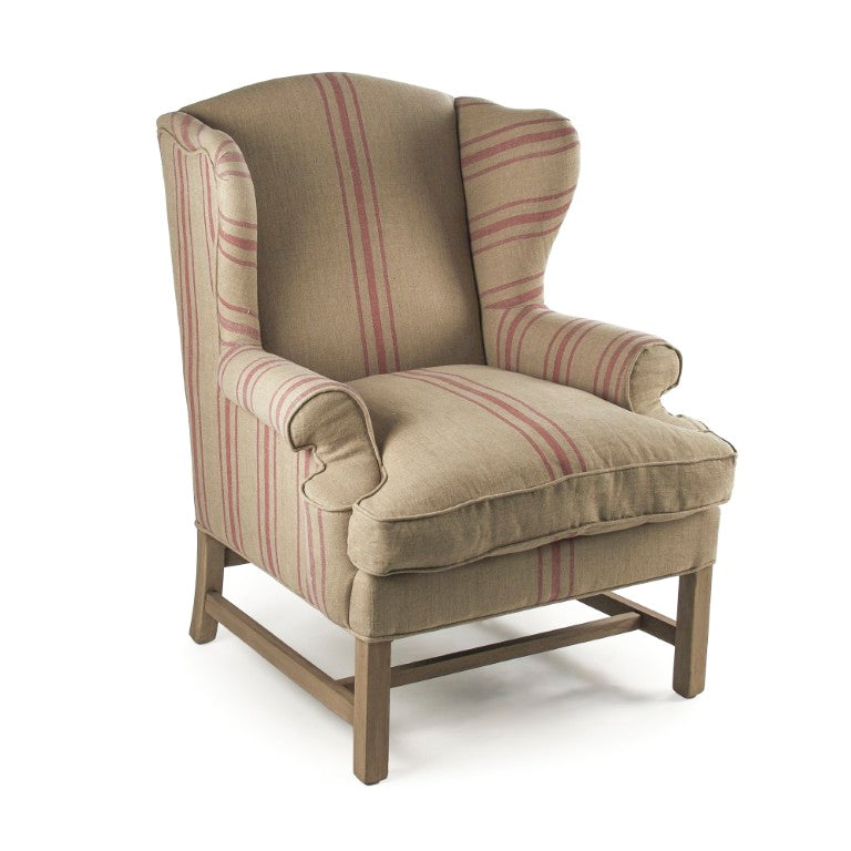 Zentique Fabien Oak Frame Club Chair with Neutral Linen Upholstery — Timeless Comfort for Living Rooms CF090 E255-3 A034 Red Stripe