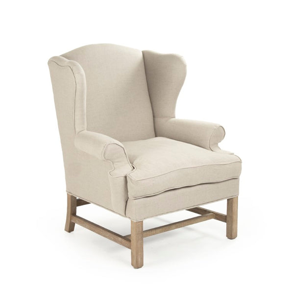Zentique Fabien Solid Oak Wingback Chair in Natural Linen — Timeless Statement Seating for Living & Reading Nooks CF090 E272 A003