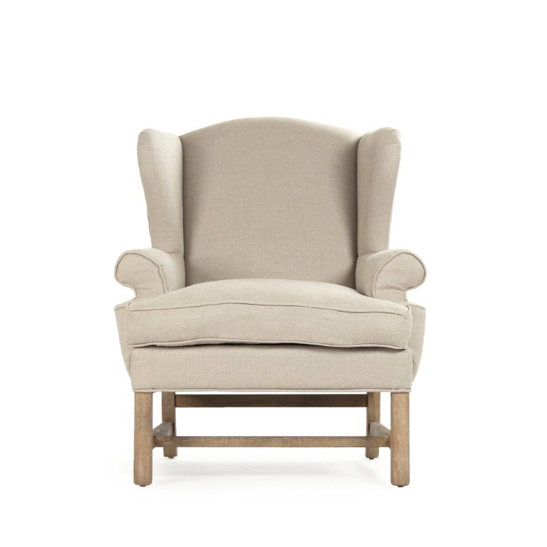 Zentique Fabien Solid Oak Wingback Chair in Natural Linen — Timeless Statement Seating for Living & Reading Nooks CF090 E272 A003