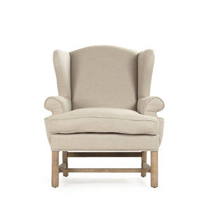 Zentique Fabien Solid Oak Wingback Chair in Natural Linen — Timeless Statement Seating for Living & Reading Nooks CF090 E272 A003
