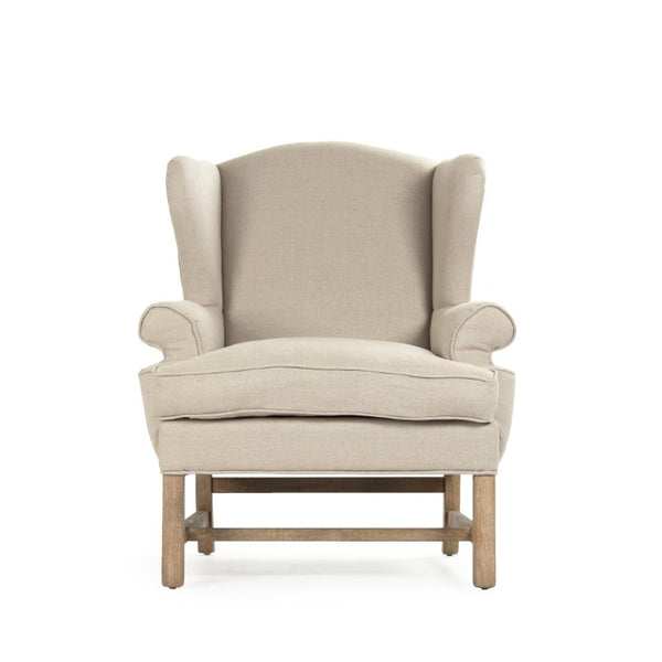 Zentique Fabien Solid Oak Wingback Chair in Natural Linen — Timeless Statement Seating for Living & Reading Nooks CF090 E272 A003