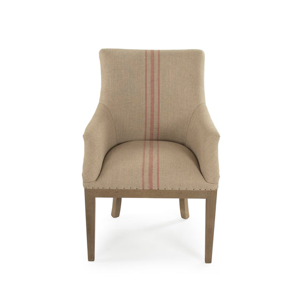 Liberte Deconstructed Arm Chair Dry Finished Birch, Khaki Linen with Red Pinstripe, Burlap CF139 513 A034 Red Stripe Zentique