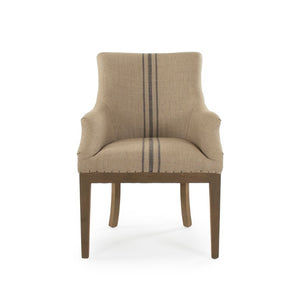 Zentique Liberte Deconstructed Arm Chair with Linen Upholstery and Solid Birch Frame for Cozy Modern Lounging Dry Finished Birch, Khaki Linen with Blue Pinstripe, Burlap CF139 513 A033 Blue Stripe