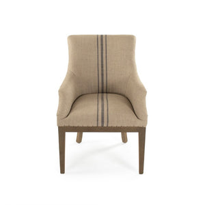Zentique Liberte Deconstructed Arm Chair with Linen Upholstery and Solid Birch Frame for Cozy Modern Lounging Dry Finished Birch, Khaki Linen with Blue Pinstripe, Burlap CF139 513 A033 Blue Stripe