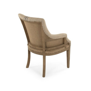 Zentique Liberte Deconstructed Arm Chair with Linen Upholstery and Solid Birch Frame for Cozy Modern Lounging Dry Finished Birch, Khaki Linen with Blue Pinstripe, Burlap CF139 513 A033 Blue Stripe