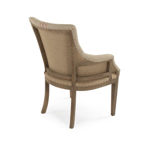 Zentique Liberte Deconstructed Arm Chair with Linen Upholstery and Solid Birch Frame for Cozy Modern Lounging Dry Finished Birch, Khaki Linen with Red Pinstripe, Burlap CF139 513 A034 Red Stripe