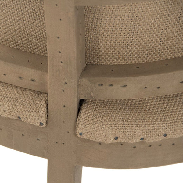 Zentique Liberte Deconstructed Arm Chair with Linen Upholstery and Solid Birch Frame for Cozy Modern Lounging Dry Finished Birch, Khaki Linen with Red Pinstripe, Burlap CF139 513 A034 Red Stripe