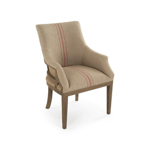 Zentique Liberte Deconstructed Arm Chair with Linen Upholstery and Solid Birch Frame for Cozy Modern Lounging Dry Finished Birch, Khaki Linen with Red Pinstripe, Burlap CF139 513 A034 Red Stripe