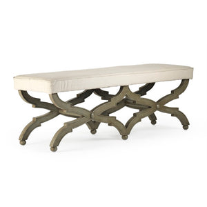 Zentique Crescenzo Birch Bench with Neutral Linen Upholstery — Minimalist Scandinavian Design, Durable Seating W51 x H18 x D16 CF163 432 H013