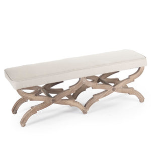 Zentique Crescenzo Bench with Solid Oak Frame and Cushioned Linen Upholstery for Entryway, Bedroom Seating Limed Grey Oak, Natural Linen CF163 E272 A003
