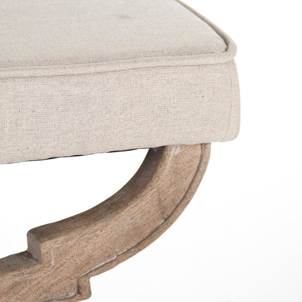 Zentique Crescenzo Bench with Solid Oak Frame and Cushioned Linen Upholstery for Entryway, Bedroom Seating Limed Grey Oak, Natural Linen CF163 E272 A003