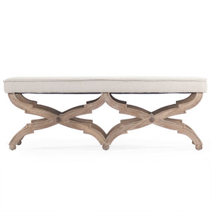 Zentique Crescenzo Bench with Solid Oak Frame and Cushioned Linen Upholstery for Entryway, Bedroom Seating Limed Grey Oak, Natural Linen CF163 E272 A003