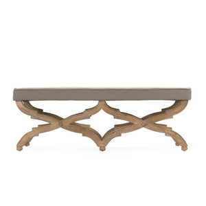 Zentique Crescenzo Bench with Solid Oak Frame and Cushioned Linen Upholstery for Entryway, Bedroom Seating Limed Grey Oak, Grey Linen CF163 E272 A048
