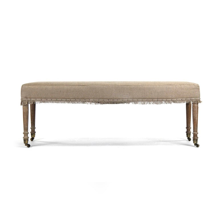 Zentique Laurent Oak Bench with Padded Linen Seat — Contemporary Entryway Accent, Sturdy Joinery, 50.5"W CF168 E272 H009 REC