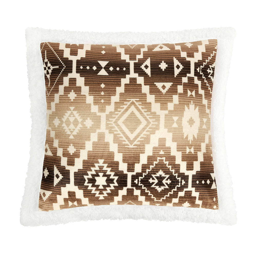 Hiend Accents Chalet Aztec Campfire Sherpa Pillow - Cozy Geometric Accent For Modern Living And Adventure Lovers Multi Color Shell, 100% Polyester,Fill, 100% Polyester Cf1779pl-os-oc