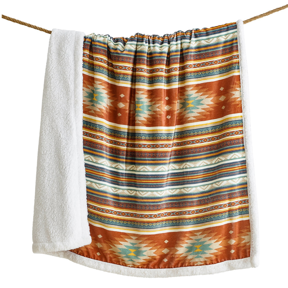 Hiend Accents Del Sol Campfire Sherpa Throw – Cozy Aztec Patterns For Stylish Comfort At Home Or Outdoor Gatherings Multi Color Front, 100% Polyester,Back, 100% Polyester (Sherpa Fabric) Cf1835th-os-oc