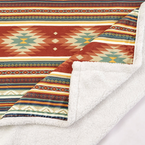 Hiend Accents Del Sol Campfire Sherpa Throw – Cozy Aztec Patterns For Stylish Comfort At Home Or Outdoor Gatherings Multi Color Front, 100% Polyester,Back, 100% Polyester (Sherpa Fabric) Cf1835th-os-oc