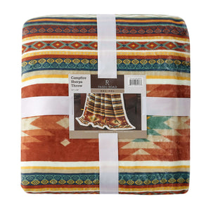 Hiend Accents Del Sol Campfire Sherpa Throw – Cozy Aztec Patterns For Stylish Comfort At Home Or Outdoor Gatherings Multi Color Front, 100% Polyester,Back, 100% Polyester (Sherpa Fabric) Cf1835th-os-oc