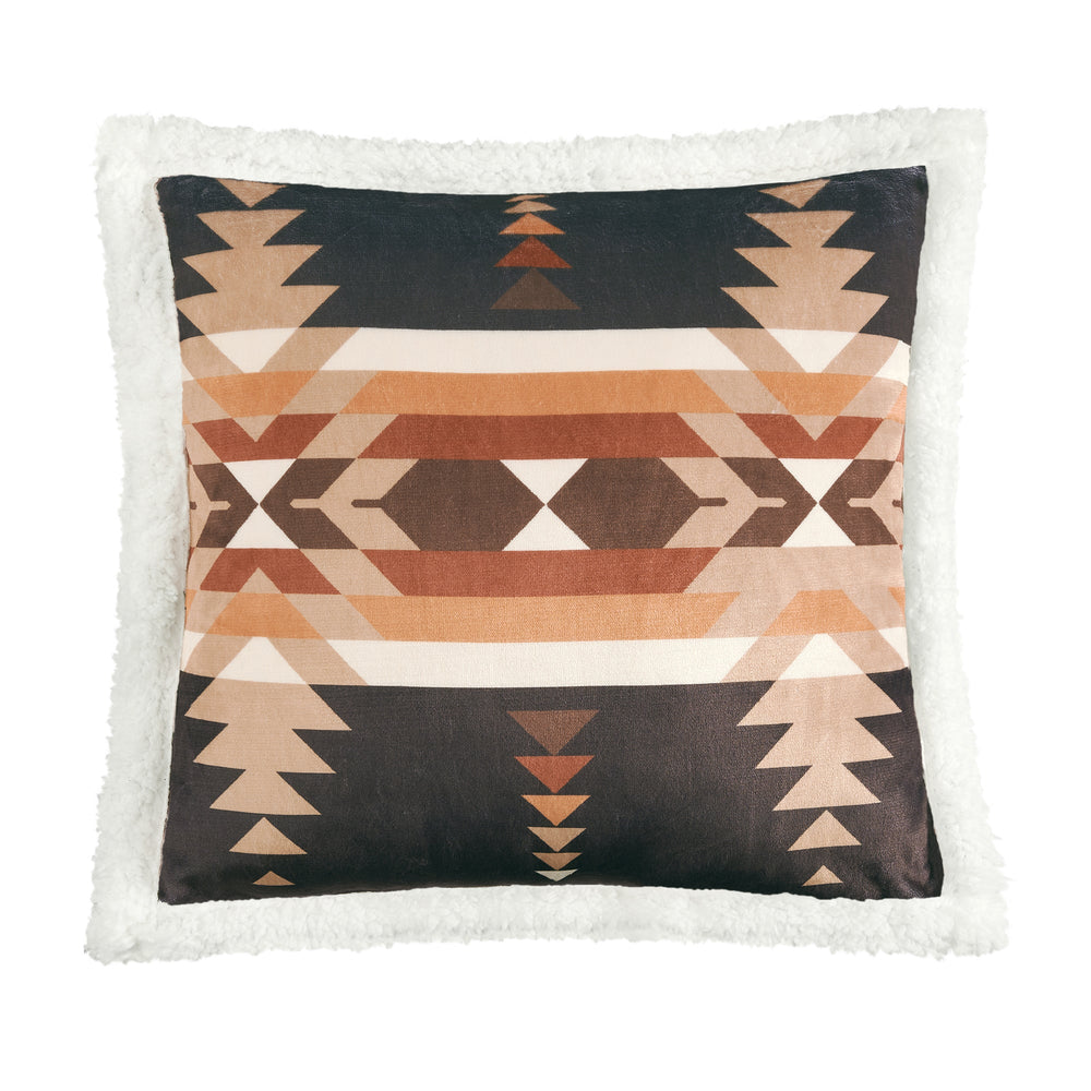 Hiend Accents Yosemite Campfire Sherpa Pillow - Cozy Southwestern Accent With Bold Aztec Design For Home Decor Black Shell, 100% Polyester,Fill, 100% Polyester Cf1839pl-os-bk