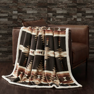 Hiend Accents Yosemite Campfire Sherpa Throw - Cozy Southwestern Design Perfect For Home, Campfires & Gifts Black Front, 100% Polyester,Back, 100% Polyester (Sherpa Fabric) Cf1839th-os-bk