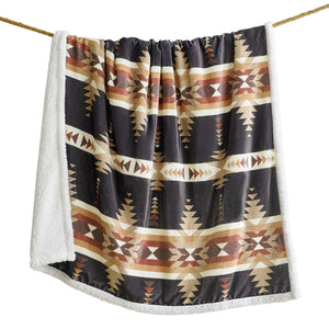Hiend Accents Yosemite Campfire Sherpa Throw - Cozy Southwestern Design Perfect For Home, Campfires & Gifts Black Front, 100% Polyester,Back, 100% Polyester (Sherpa Fabric) Cf1839th-os-bk