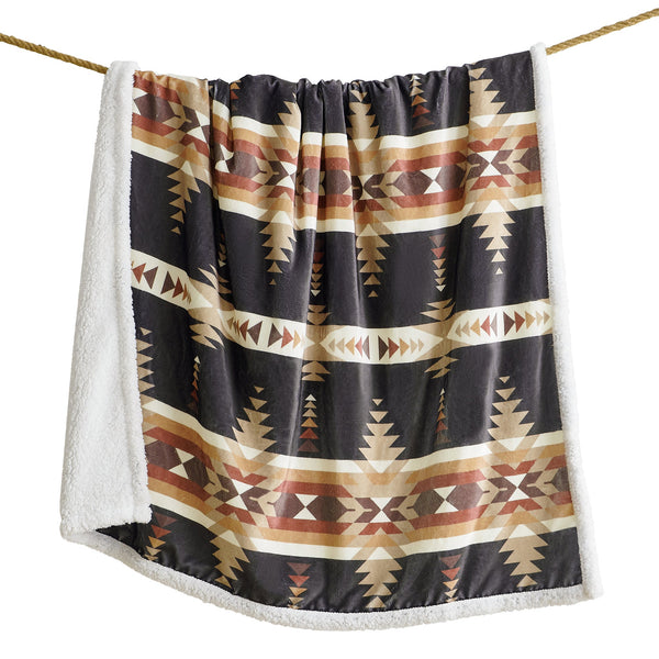 Hiend Accents Yosemite Campfire Sherpa Throw - Cozy Southwestern Design Perfect For Home, Campfires & Gifts Black Front, 100% Polyester,Back, 100% Polyester (Sherpa Fabric) Cf1839th-os-bk