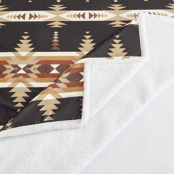 Hiend Accents Yosemite Campfire Sherpa Throw - Cozy Southwestern Design Perfect For Home, Campfires & Gifts Black Front, 100% Polyester,Back, 100% Polyester (Sherpa Fabric) Cf1839th-os-bk