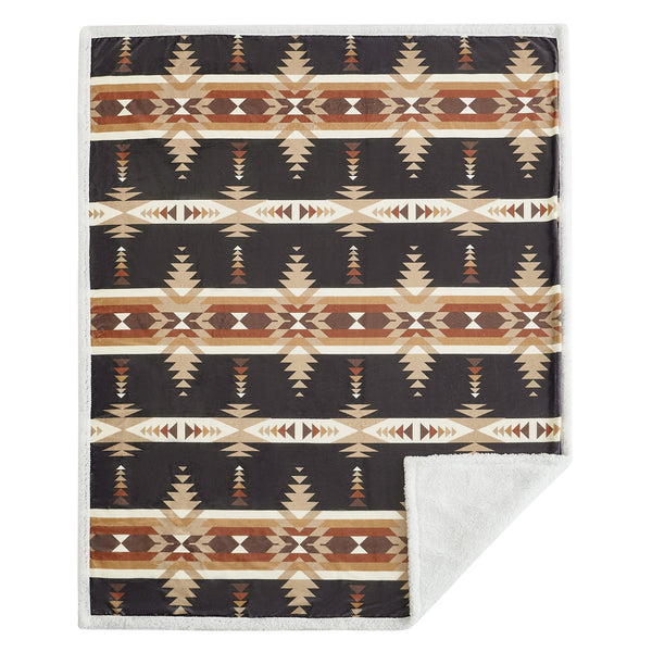 Hiend Accents Yosemite Campfire Sherpa Throw - Cozy Southwestern Design Perfect For Home, Campfires & Gifts Black Front, 100% Polyester,Back, 100% Polyester (Sherpa Fabric) Cf1839th-os-bk
